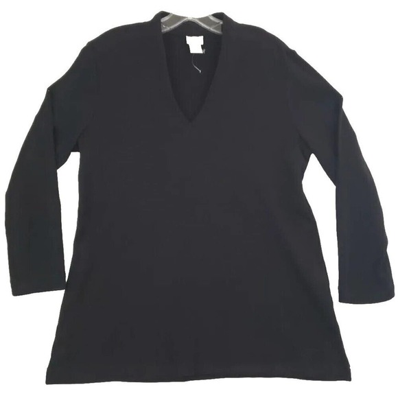 Chico's ~Woman Size 1 (M)~ Black V-Neck Oina Cotton Knit Top Long Sleeve NWOT. - Picture 1 of 9